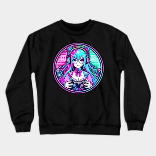 Neon pink blue gamer girl Crewneck Sweatshirt